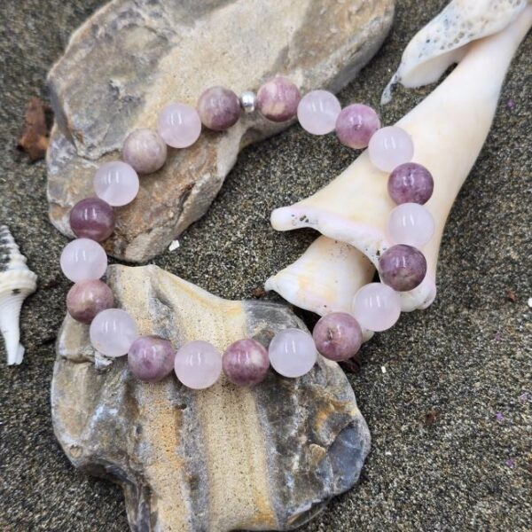 Bracelet en Lépidolite et Quartz rose